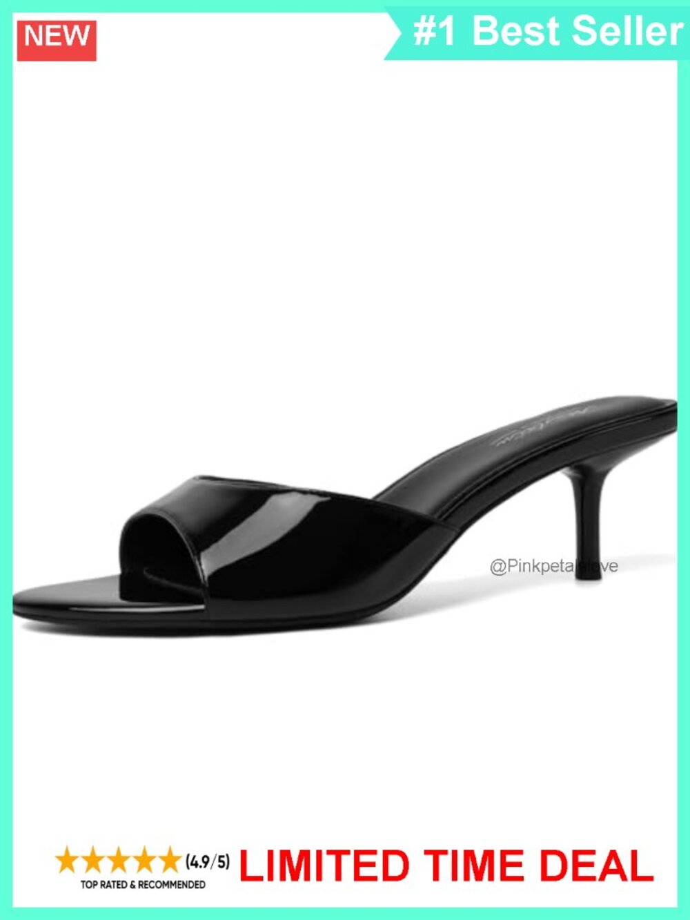 Kitten Heel Pointed Toe Mule Sandals Faux Patent Slip On Heeled